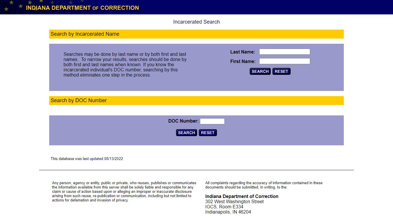 Indiana Offender Database Search - IN.gov